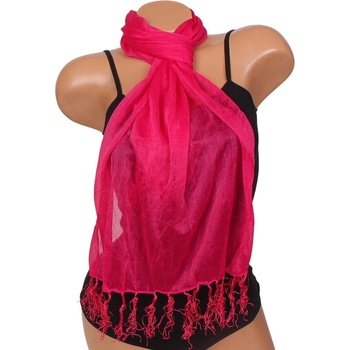 Стилен дамски шал в малинов цвят с ресни