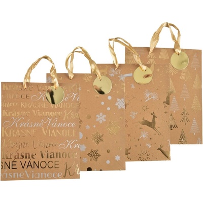 Vianočná darčeková taška z kraftového papiera 26 × 10 × 32 cm (4 motívy)