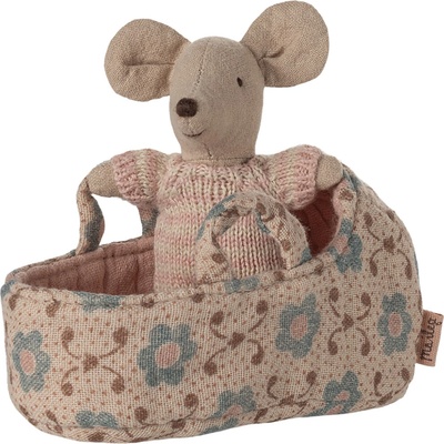 Maileg Myší miminko v nosítku Pink Baby Mouse růžová barva textil