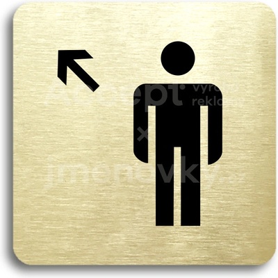 ACCEPT Piktogram WC muži vlevo nahoru - zlatá tabulka - černý tisk bez rámečku