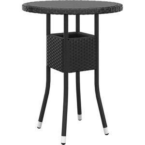 vidaXL Градинска маса, Ø60x75 см, закалено стъкло и полиратан, черна (310598)