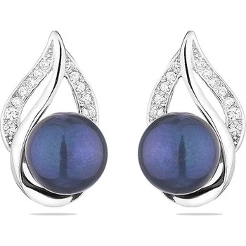 Image 1 of Swan Сребърни обици със сладководни черни перли и циркони CAA095EB Swan