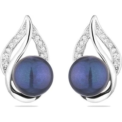 Swan Сребърни обици със сладководни черни перли и циркони CAA095EB Swan