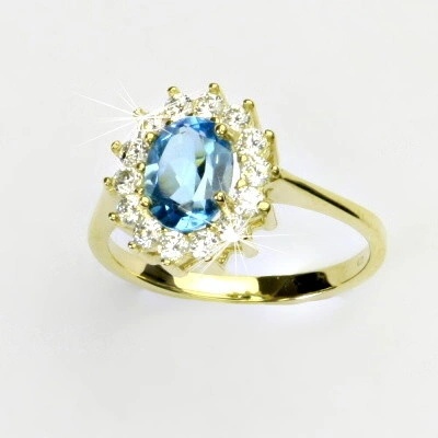 Čištín Zlatý prsten žluté i bílé zlato Kate přírodní topaz swiss čiré zirkony T 1507