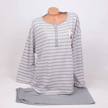 Image 1 of Макси дамска пижама в сиво с райе и мече