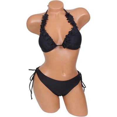 Дамски бански в черно с 3d цветя