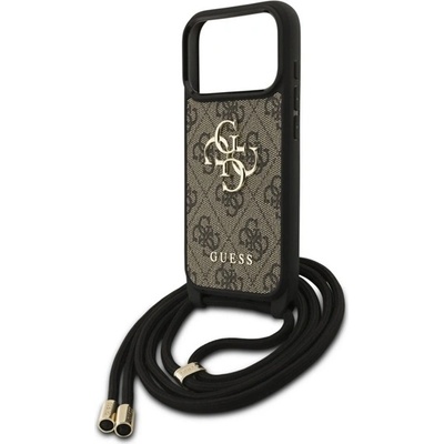 CG Mobile iPhone 17 Pro GUESS 4G BIG LOGO CORD STAP CROSSBODY пластмасов протектор за телефон, удароустойчив, кожен ефект на гърба + каишка за рамо, BARNA GUHCP17LP4GMGCRK (GUHCP17LP4GMGCRW)