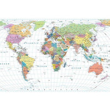 DIMEX ART s. r. o Флизелинов фототапет подробна карта на света 375 x 250 см