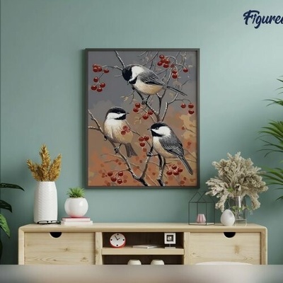 Figured ART Malování podle čísel PTÁČCI NA OVOCNÉM STROMU na rámu 40 x 50 cm