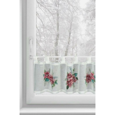 Takoy Vitrážová záclona 150x30 cm bílá s potiskem vánočních růží-HF-473436 | 150 x 30 cm