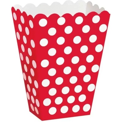 Krabica na popcorn červená s bielymi bodkami 8ks