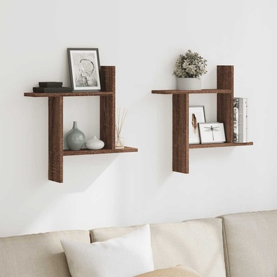 vidaXL Стенни рафтове, 2 бр, кафяв дъб, 50x12x50 см, инженерно дърво (853260)