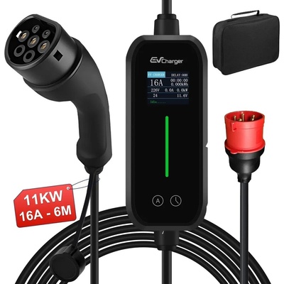 Junsun 11kW Typ 2 6m kabel 380V 3fázová CEE 16A Adaptér