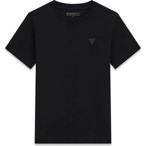 GUESS Едноцветна черна тениска за момче с малко гумирано лого Guess