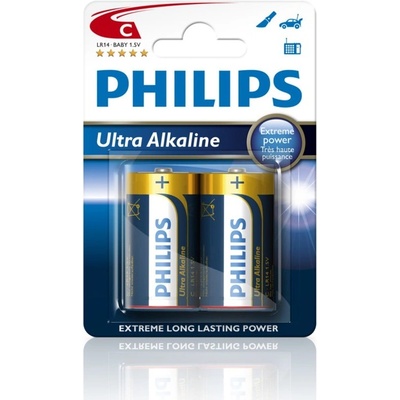 Philips Батерии 2x Philips Ultra Alkaline (C), 1.5V (LR14E2B)