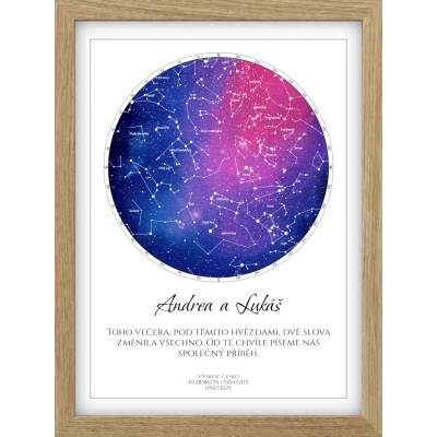 Understarsky Hvězdná mapa - 1M34J - Plakát 30x40 cm ve světlém dřevěném rámu