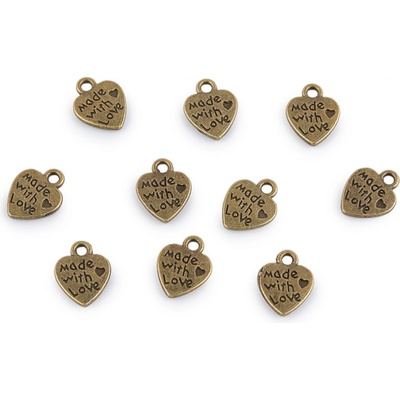 Prima-obchod Přívěsek srdce 10x12 mm, barva 2 (Made with love) staromosaz s patinou