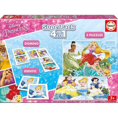 Educa Puzzle 4v1 Disney princezny 2x puzzle, pexeso a domino 1-39 dílků