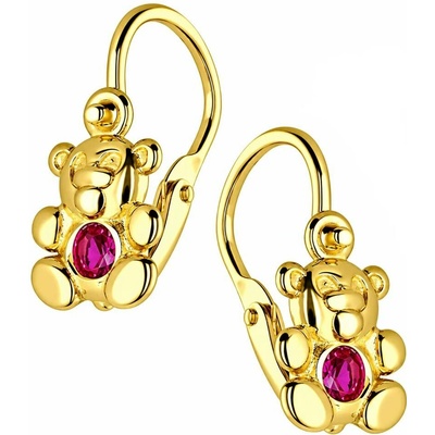Zlaton Náušnice žluté zlato medvěd se růžovým kamenem 1.4cm 1.45g 000640205247