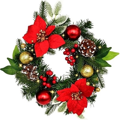 Vianočný veniec POINSETTIA s LED osvetlením, 30 cm