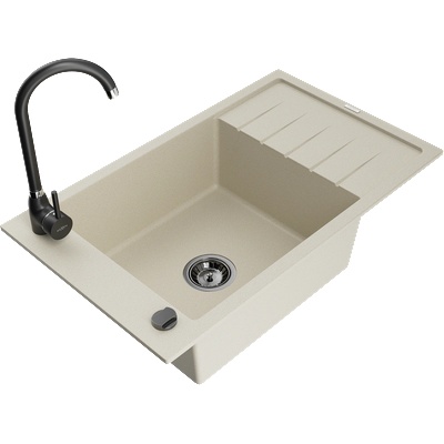 Mexen Elias гранитна мивка с 1 корито с отцедник и кухненски смесител Telma, бежов - 6511-69-670200-70 (6511-69-670200-70)