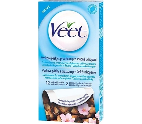 Veet voskové pásky A vitamín E a mandlový olej pro citlivou pokožku 12 ks