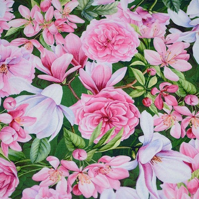 Úplet B0266 zelený, růžové květy, š.160