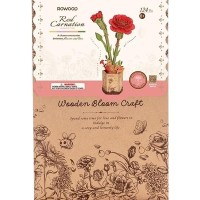 ROBOTIME Rowood 3D dřevěné puzzle Červené karafiáty 124 ks – Zboží Dáma