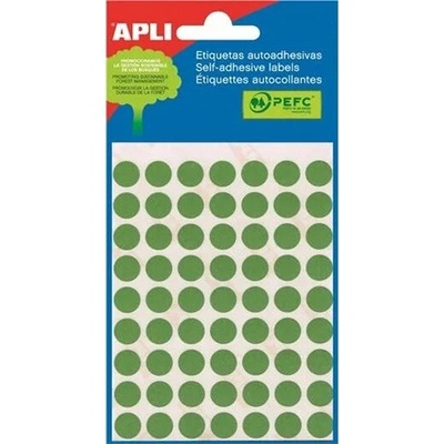 APLI Etikety, okrúhle, priemer: 10 mm, ručne popisovateľné, farebné, APLI, zelené, 315 etikiet/bal