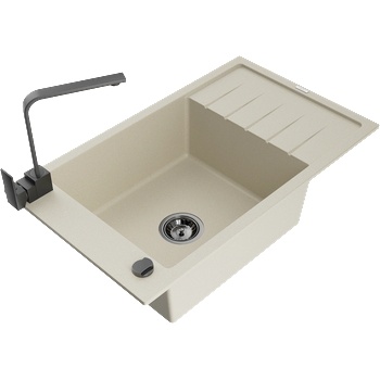 Mexen Elias гранитна кухненска мивка с 1 корито и отцедник и кухненски смесител Rita, бежов - 6511-69-670300-70 (6511-69-670300-70)