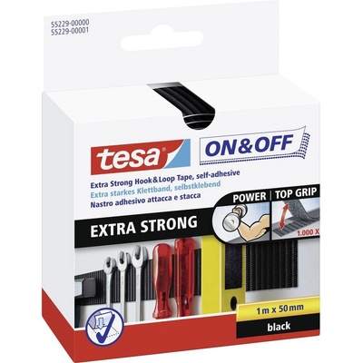 TESA On & Off 55229-00-01 pásik so suchým zipsom, lepiaci, háčiková a flaušová časť, extra silné, (d x š x v) 1000 mm x 50 mm x 1 m, čierna, 1 ks; 55229-00-01