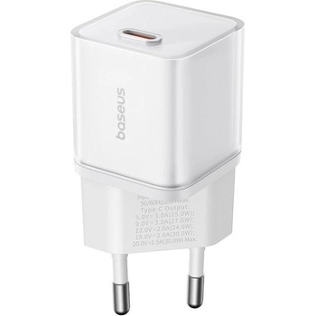 Baseus Мрежово зарядно устройство Baseus GaN5S Fast Charger 1C, 30W, 1 x Type-C F, Бял - 40405 (40405)