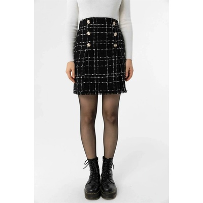 Dewberry Plaid Tweed Women Mini Skirt čierna