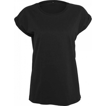 Build Your Brand Prodloužené splývavé tričko s ohrnutými rukávy černá