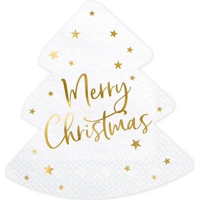 PartyDeco.pl Ubrousky Vánoční stromeček Merry Christmas 16x16,5cm 20ks