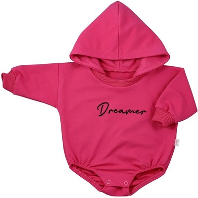 Dojčenské teplákové body baggy s kapucňou Koala Dreamer tmavo ružová
