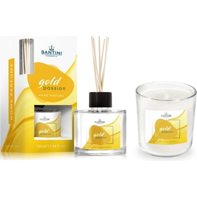 Santini set Gold Passion Sviečka 200 g + Bytový aróma difuzér 100 ml