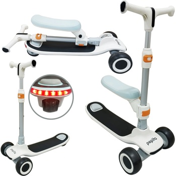 Pepita Striky 2в1 сгъваем детски скутер със седалка и LED светлини - бяло-сиво (MS-KK808A-white-grey)