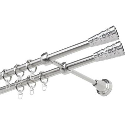 OK-GarnýžeCZ Garnýž kovová dvouřadá 19mm Sevilla double nerez 100 cm do stěny / kroužky s háčkem