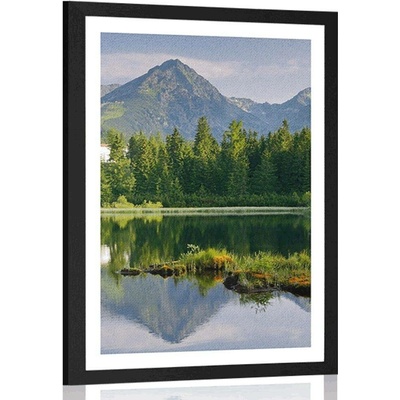 Plakát s paspartou nádherné panorama hor u jezera - 30x45 silver