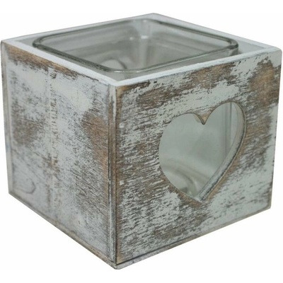 GOBA srdce patina dřevo-sklo 9 × 9 cm