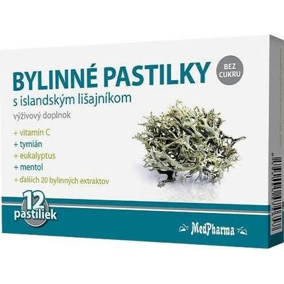 MedPharma BYLINNÉ PASTILKY Bez cukru s islandským lišejníkem 12 ks