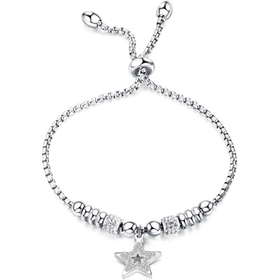 Šperky eshop nastavitelný ocelový náramek stříbrné barvy hvězda čiré zirkony SP74.09