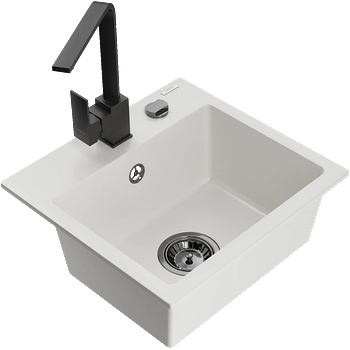 Mexen Milo гранитна мивка с 1 отделение и кухненски смесител Rita, бял - 6505-20-670300-70 (6505-20-670300-70)