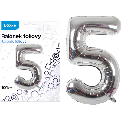 LUMA Balónek foliový č. 5 STŘÍBRNÝ 101 cm