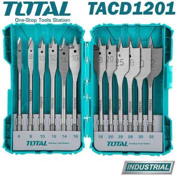 TOTAL К-т плоски свредла за дърво TOTAL TACSDL1201 Industrial, HEX, 6-32мм, 12 части (UNI-04986)