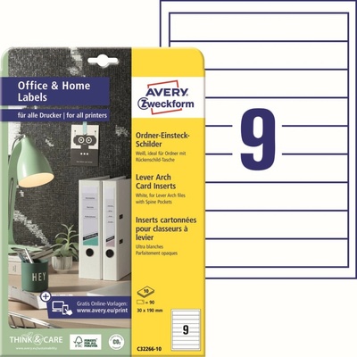 Avery Zweckform C32266-10 Zásuvné štítky do pořadačů 30x190 mm 90 ks bílé