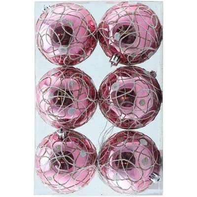 DECOLED Sada vianočných ozdôb ružové lesklé plastové gule 8 cm, balenie 6 ks