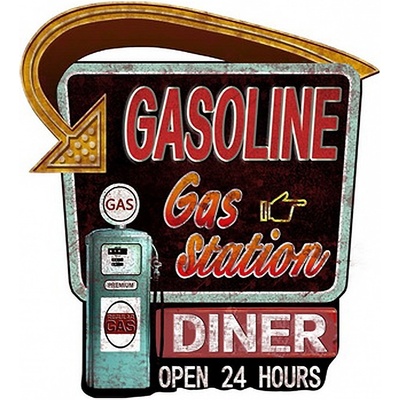 Černo-červená nástěnná kovová cedule Gasoline - 59*1*65 cm - Clayre & Eef