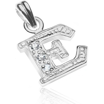 Šperky eshop Stříbrný přívěsek 925 tiskací třpytivé písmeno e vsazené zirkony X48.6